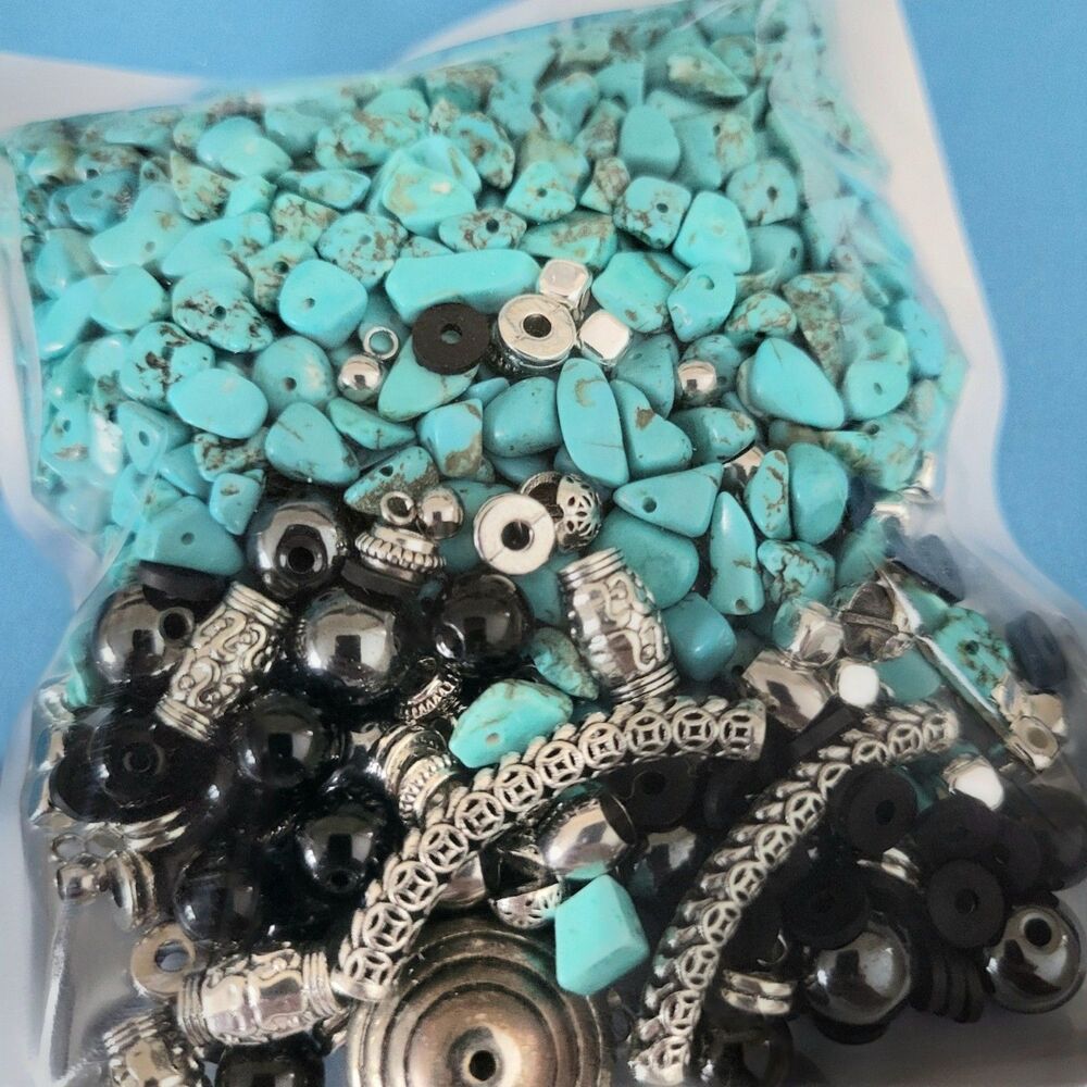 Curated Bead, Charm Mix Real Turquoise, Hematite, Obsidian Jewelry Making Kit